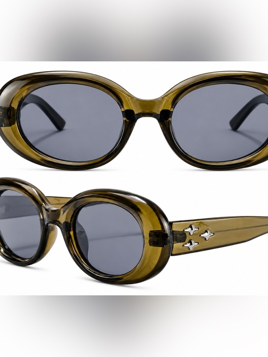 The Unbranded Brand Accessories - Olive Green Oval Sunglasses with Star Temple Accents